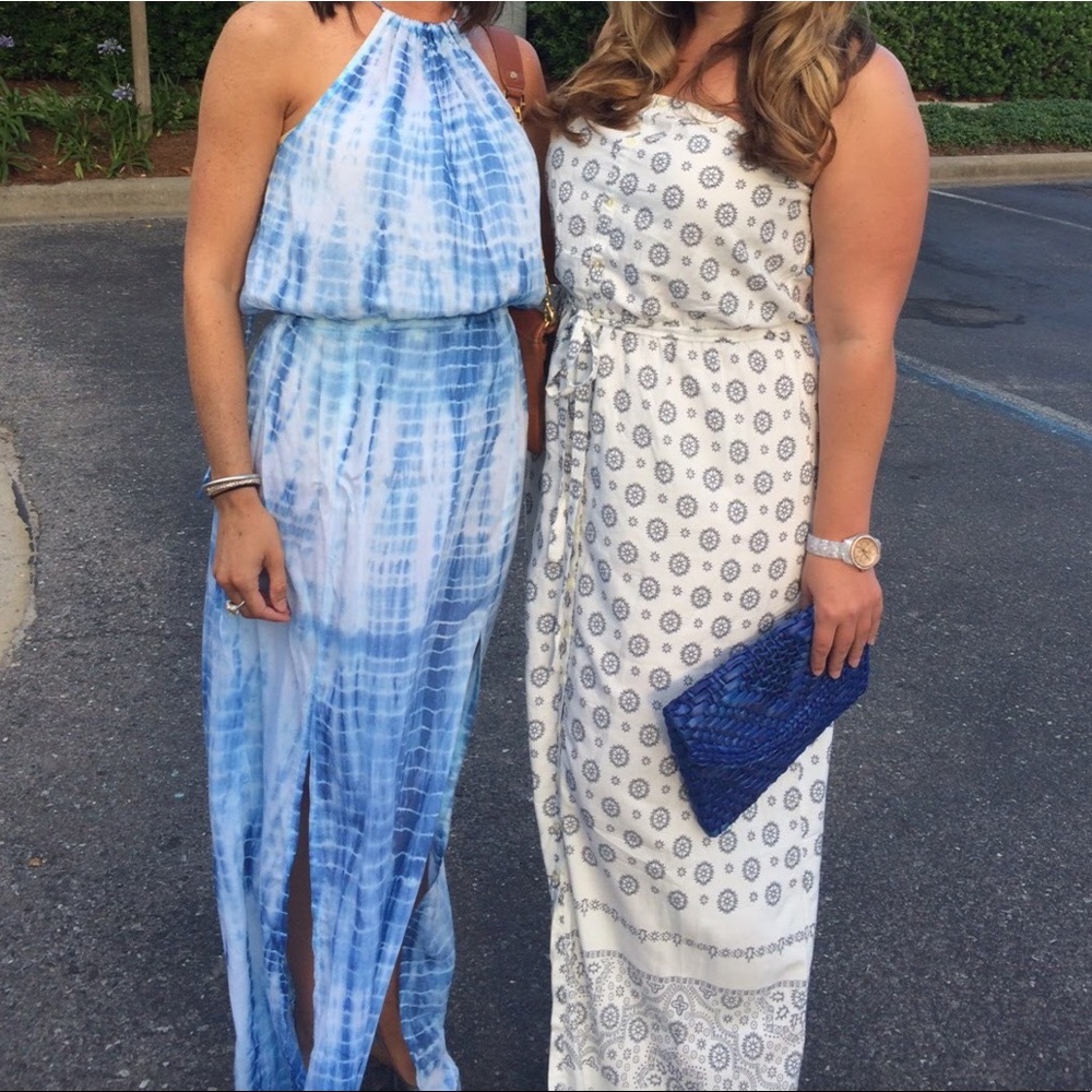 Blue and white tie-dyed maxi dress